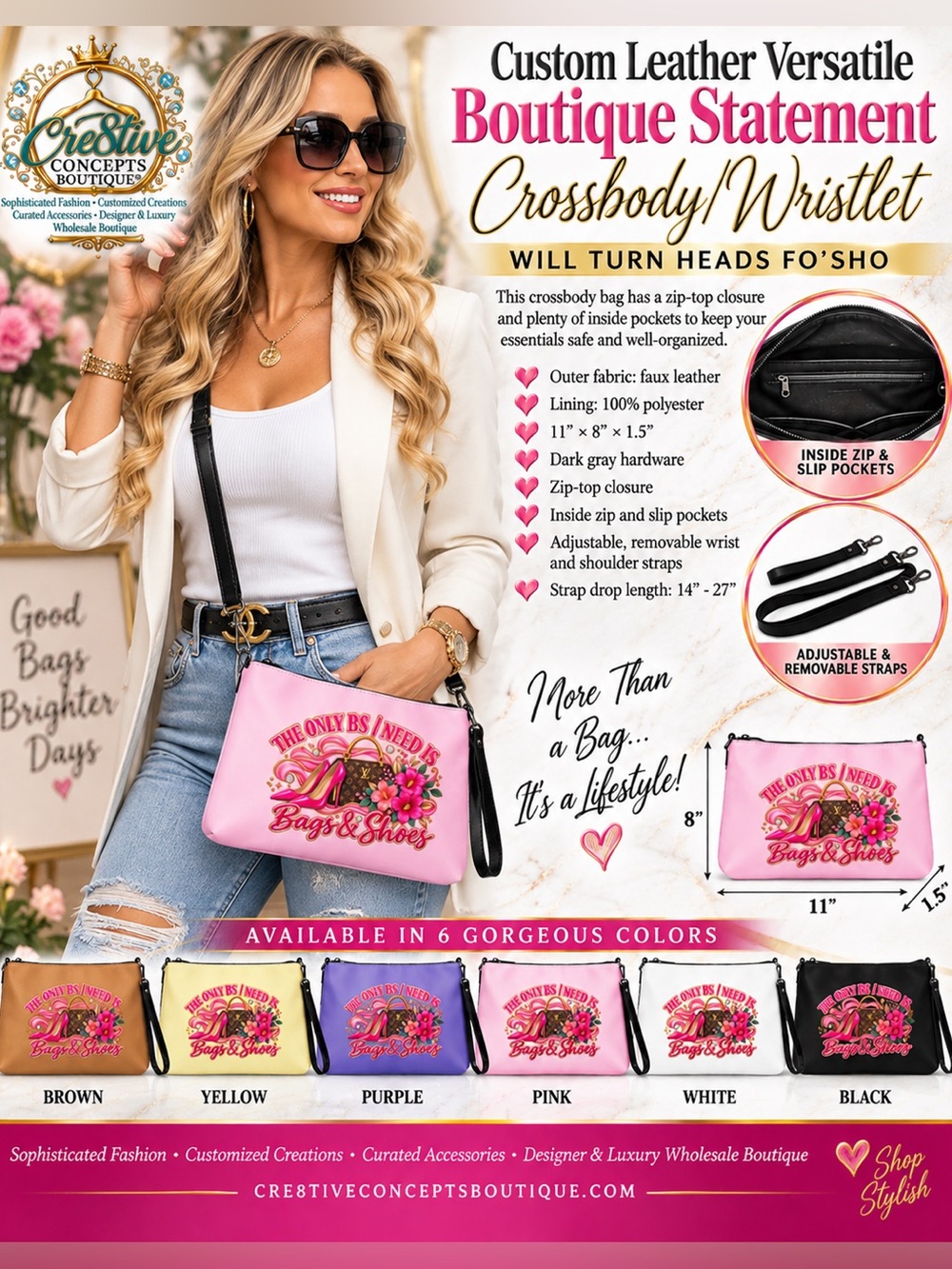 Cre8tive Concepts Boutique® Custom Graphic Leather Crossbody & Wristlet Bag - Picture 2 of 2